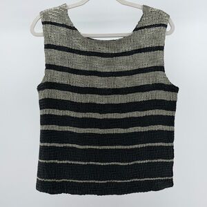 Vintage 90s Black Green Striped Popcorn Crinkle Knit Sleeveless Top, Women's XL